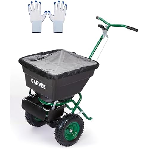 Garvee 100LBS Push Lawn Spreader, Broadcast Spreader with Hopper Grate