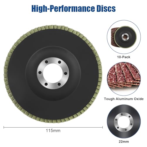 Flintronic Flap Discs 115mm 40 Grit, 10 Pack Grinding Sanding discs Wheel for Angle Grinder, Abrasive-discs for Stainless Steel, Cast Iron, Sheet Metal and Wood (Ø115mm x 22mm, Red) - Image 2