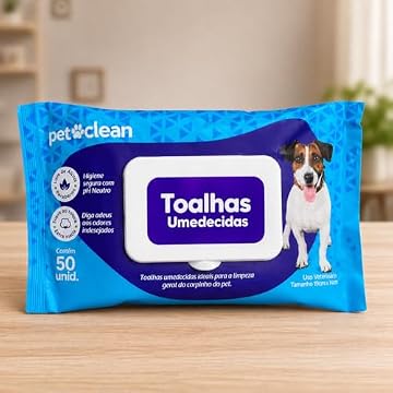 Toalhas Umedecida Pet Clean com Aloe Vera para Higiene e Limpeza de Cães e Gatos, Pacote com 50 Unidades