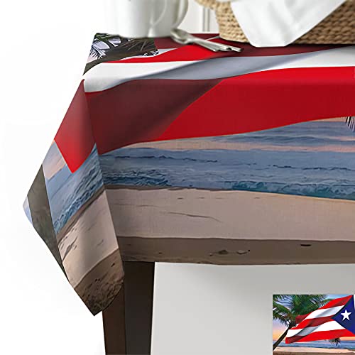 Meet 1998 Puerto Rican Flag Tablecloth, Waterproof Spillproof Rectangular Table Cloth, Washable Wipeable Tablecover For Kitchen Dining Room Party Banquet (Palm Tree, 60X84 Inch) #TOP1