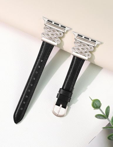 Image of Newlibery Leather Band for Women Slim Dressy Bands Compatible with Apple Watch 38mm 40mm 41mm 42mm 44mm 45mm 49mm, Designer Interlock Buckle Strap for iWatch Series 10 /9 /8 /7 /6 /5 /4 /3 /2 /1 /SE /Ultra