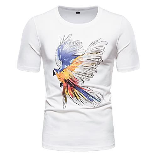 Shirt Loisirs Hommes D'Été Basique Col Rond Manches Courtes Hommes T-Shirt Personnalité Impression Mode Hommes Shirt Coupe Ajustée Moderne Plage De Sable Hommes Shirt sans Col A-White 3XL Cover
