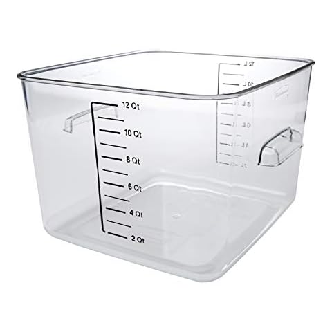 Rubbermaid Commercial Products, Space Saving Square Food Storage Container, 12 Quart, Clear, for Kitchen/Sous Vide/Meal Prep Cover
