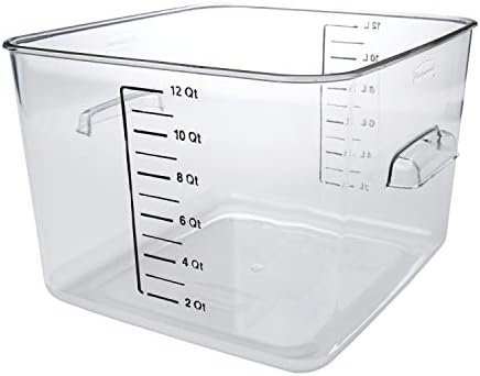 Rubbermaid Commercial Products, Space Saving Square Food Storage Container, 12 Quart, Clear, for Kitchen/Sous Vide/Meal Prep