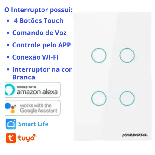 Interruptor Inteligente Touch 4 Botões ZigBee Nova Digital