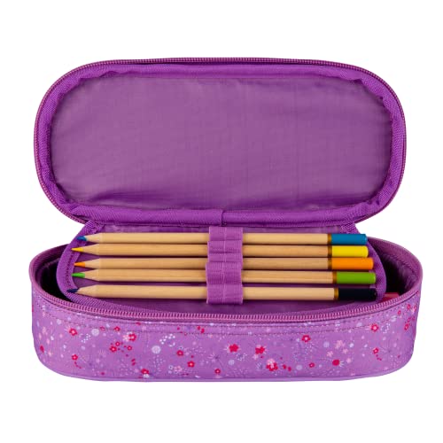 Image of Oxford Floral Large Capacity Pencil Case Purple