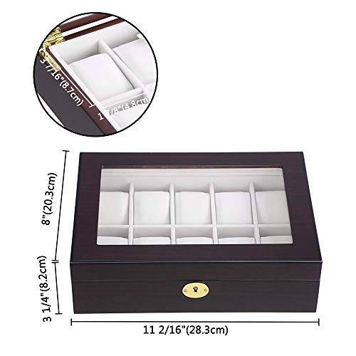 Yescom 10 Slot Wooden Watch Display Case Watch Box Holder Glass Top Jewelry Collection Storage Organizer Ebony Wood #TOP7