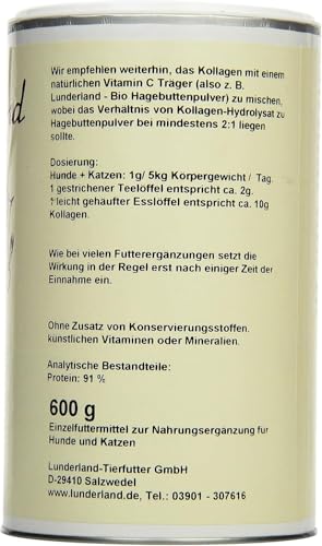 Lunderland Kollagen | Doppelpack | 2 x 600 g | Einzelfuttermittel für Hunde & Katzen | 100 % Kollagen Hydrolysat