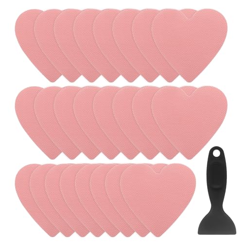 QUARKZMAN 24 Piezas de Pegatinas Antideslizantes para Bañera Ducha Piso 4 Cinta Adhesiva Antideslizante Estilo Corazón con Raspador para Baño Cocina Escalones de Bañera, Rosa