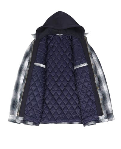 Image of ZENTHACE Men's Quilted Lined Hooded Plaid Jacket,Zipper & Snap Closure