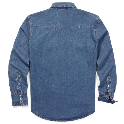 HISEA Men's Denim Shirt Long Sleeve Work Shirt Mens Regular Fit Button Down Shirts Cotton Work Shirts Washed Finish2