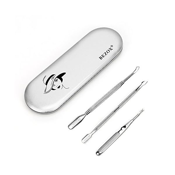 BEZOX 2 PCS Nagelhautschieber, 2 in 1 Profi Nagelschieber Spatel Pusher - Edelstahl Metallspatel Cuticle Pusher für…