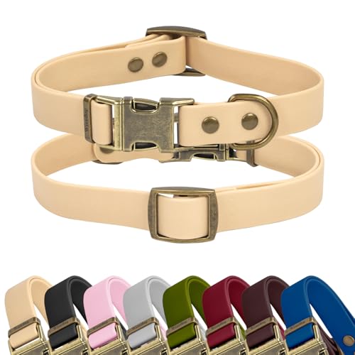 Wisedog Waterproof Cat Collar with Cute Tag - Adjustable Cat Collars with Quick Release Buckle Easy to Clean Collar for Girl Boy Kitten Cats, Sand Color(XS:8.5