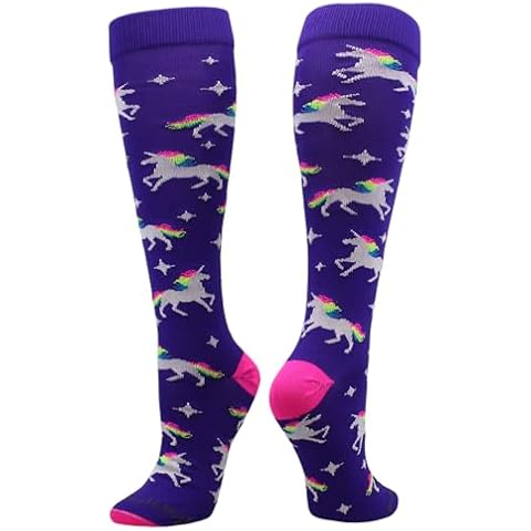 MadSportsStuff Neon Rainbow Unicorn Over the Calf Socks (Purple/Neon Pink, X-Small) Cover