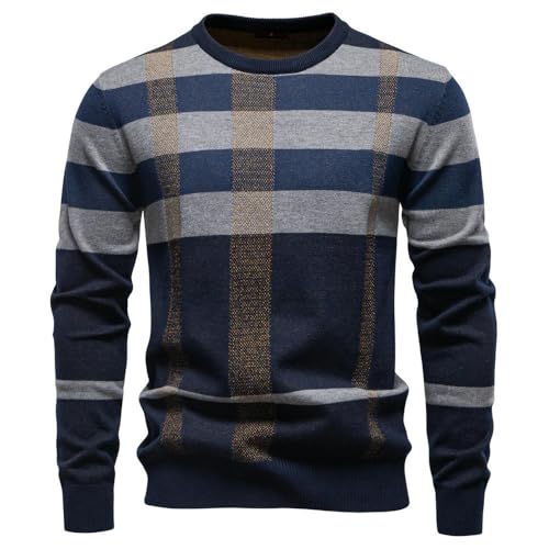 Pull col rond homme tendance hiver : pull décontracté à carreaux chaud - 3