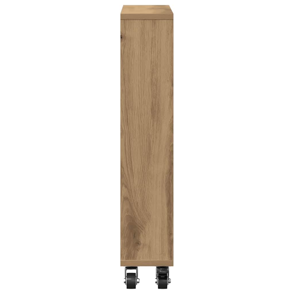 vidaXL Carrito de almacenaje Estrecho Madera Roble artisian 48x13x68cm, Carrito de Almacenamiento Delgado, Carro de Cocina con Ruedas, Carro de Almacenamiento con Ruedas