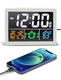 Digital Alarm Clock, with 5.5' Large LED Time Display, Adjustable Alarm Volume, 6 Level Brightness, Alarm Settings, USB Charger, Temperature Detect, Snooze, Clocks for Bedroom, Bedside, Desk, White
