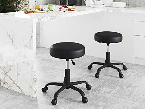 Imusee Rolling Stool Swivel Salon Shop Stool Chair Adjustable Drafting Stool Massage Spa Stool With Pu Leather Cushioned In Black #TOP1