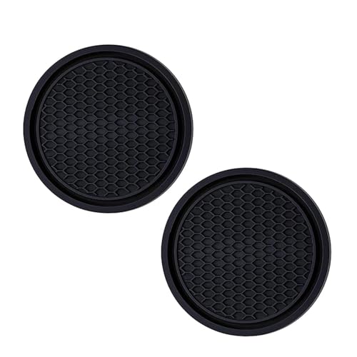 Car Cup Holder Coaster, Silicone Non-Slip Insert, Universal Fit, Black Silicone Coasters, 2 Pack