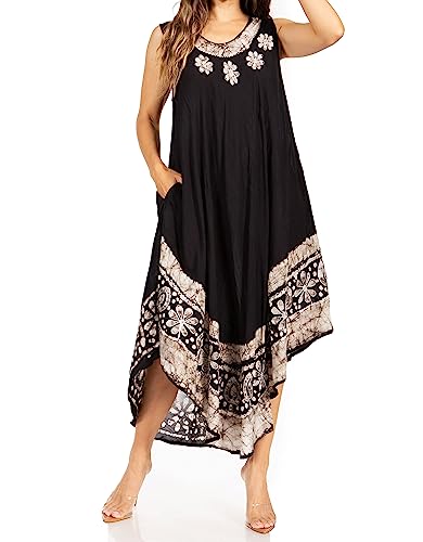 Sakkas A900 Batik Blume Kaftan Tank Kleid/Cover Up - Marine - One Size