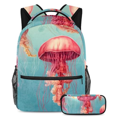 Sac à dos méduse motif sous-marin imprimé haute définition avec trousse