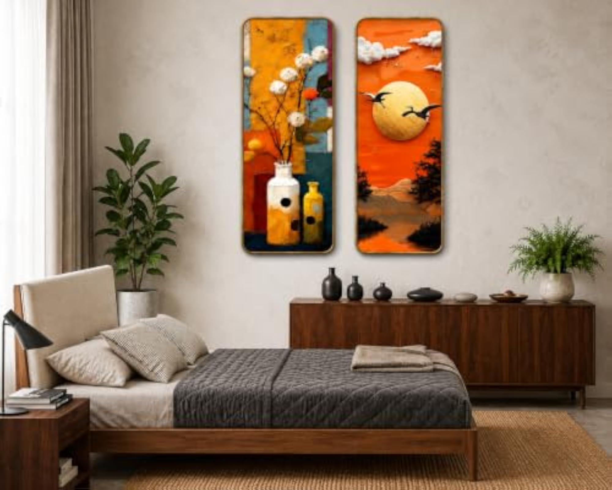 Abstract MDF Wall Frame Set of 2, Modern Vertical Art
