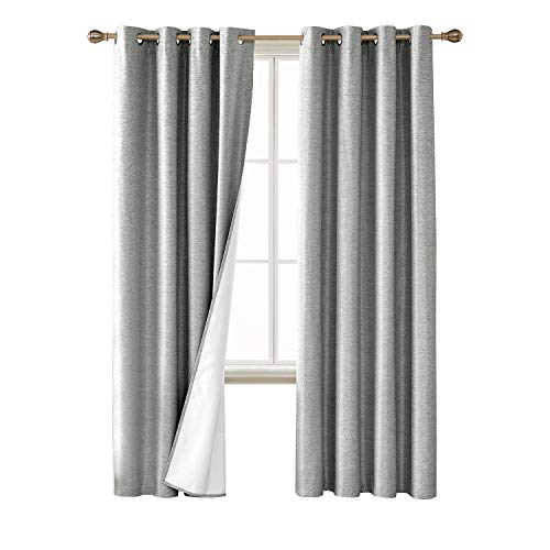 Deconovo Light Grey Blackout Curtais Grommet Top Thermal Insulated Light Blocking Curtain Panels with Triple Pass Coating for Sliding Glass Door 52W x 95L Inch 2 Panels