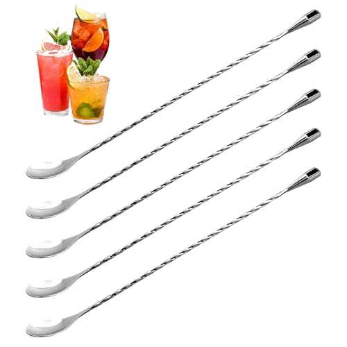 5 Piezas Cucharas De Paja, Cucharas De Cóctel, Cuchara Larga De Acero Inoxidable, Cuchara Para Mezclar De Mango Largo De Acero Inoxidable, Cuchara Para Mezclar De Café, Cuchara Para Mantequilla