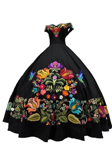Vintage Flower Birds Embroidered Quinceanera Dresses Charro Off The Shoulder Mexican Party Sweet 15 Girls Dress 2025