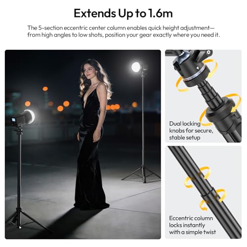 Image of ULANZI MT93 Universal 1 /4 inch Light Stand Camera Tripod w Auto-Open w UKA Quick-Release, 63 inch Portable Adjustable Ball Head Tripod for Cameras /Video Light /Phone /Outdoor Photo, Up Load 6.61lb, w Bag