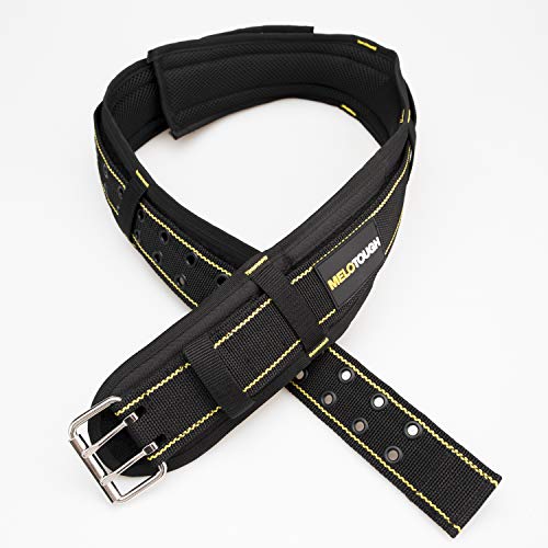 Image of MELOTOUGH 2-Inch Padded Tool Belt with 4 D-Rings Heavy Duty Double Metal Roller Buckle, Adjustable 29 inch-46 inch Waist, Comfort Foam Padding for Construction, Electrician, Carpenter (Black & Yellow, S /M)