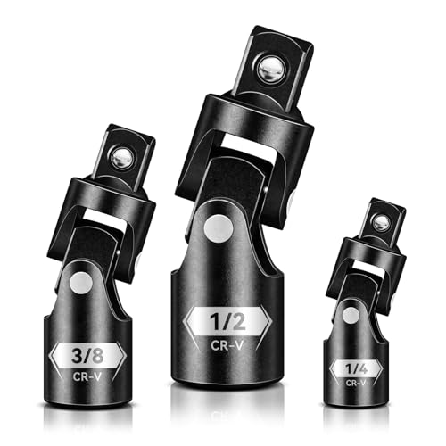 BLACKROBOT Universal Joint Set 3PCS 1/2 3/8 1/4 Drive Socket Adapter Set Premium CR-V Steel Swivel Socket Set Access Fasteners at Any Angle