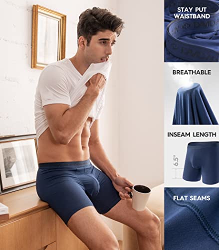 David Archy Men's Underwear Micro Modal Dual Pouch Trunks Ball Pouch Bulge Enhancing Boxer Briefs For Men 3 Pack(L, Black/Dark Gray/Navy Blue) #TOP3