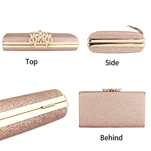 Kalinnu Elegant Glitter Evening Bag Clutch Purses For Women Cocktail Party Wedding Bling Sequin Handbag Clutches Wallets (Rose Gold Color) #TOP5