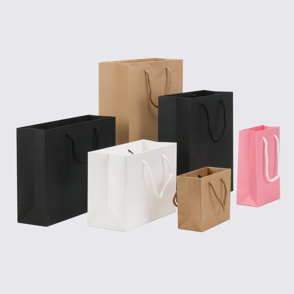 Lot de 30 sacs cadeaux en papier kraft noir avec poignées en corde pour emballage cadeau de fête, petit sac d'affaires, sacs cadeaux en papier (noir, 22 x 15 x 6 cm)