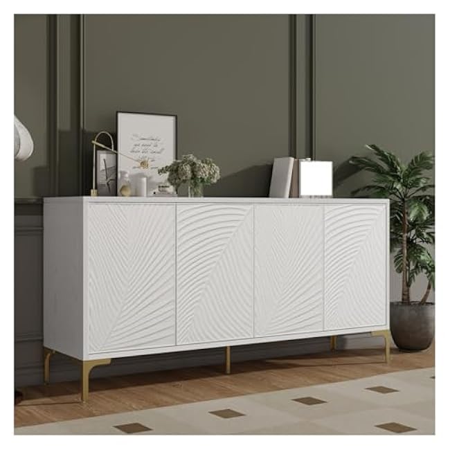 Multi-Functional Storage Cabinet,Four-Door Sideboard with Unique Texture,Adjustable Shelves, Suitable for Study, Entryway and Living Room(White) ?,for use in Restaurants