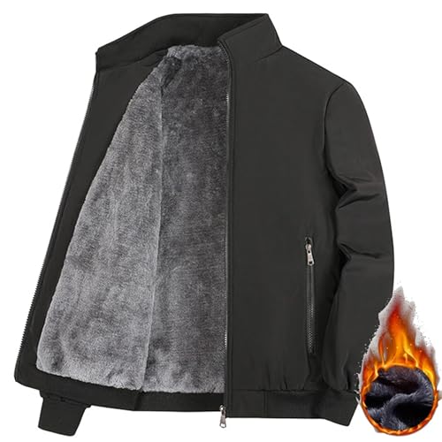 Men's Winter Fleece Lining Jacket with Pockets Thicken Warm Stand Collar Windbreak Thermal Parkas Coat3
