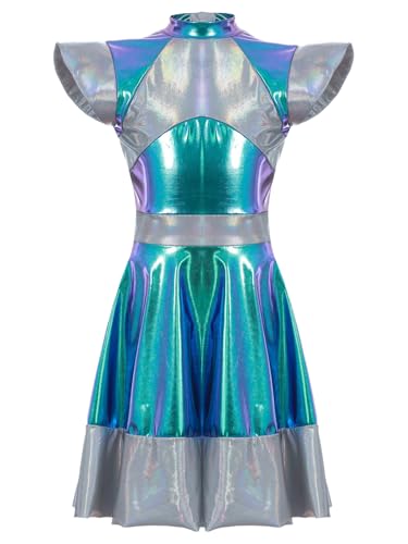 Disfraz de niña alienígena plateado para cosplay miniatura 5