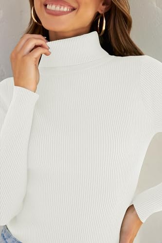 Image of ZESICA Women's Turtleneck Long Sleeve Shirts 2026 Spring Trendy Tops Slim Fitted Ribbed Knit Basic Casual Sweater