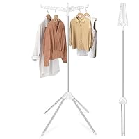 Perome Foldable Clothes Airer, Portable Clothes Drying Rack, Clothes Horse Indoor/Outdoor, 144 cm Clothes Dryer Rack Tripod, Standing Laundry Racks Holds 27 Hangers (White)