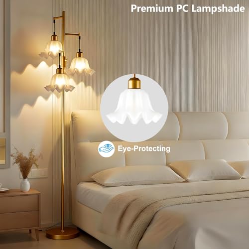 Image of Lightdot 67IN 3-Light Flower Floor Lamp for Living Room, Dimmable Gold Tree Floor Lamps with Acrylic Shade for Wedding /Party, Floral Tall Lamp for Bedroom /Sofa Beside /Corner Decor(Bulb Included)