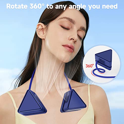 Portable Neck Fan, 2400Mah Battery Operated Personal Fan, 360° Rotation Cooling Fan, Bladeless Fan Design Will Not Pinch The Hair, 3 Speeds Adjustable Travel Fan For Office Home Outdoor(Blue) #TOP1