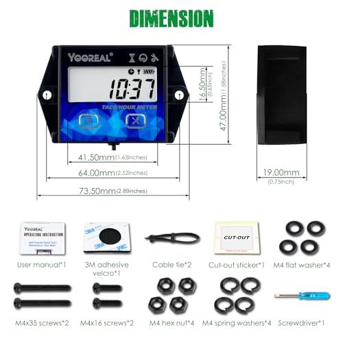 YOOREAL Digitaler Drehzahlmesser Betriebsstundenzähler Wartungserinnerung mit Clips Hintergrundbeleuchtung,eingebauter Batterie,Wasserdicht für Rasenmäher,Motorräder und andere Benzinmotor