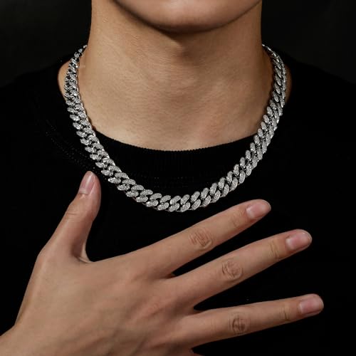 14K Gold Over 925 Silver Micro-Inlaid 12mm Mossanite Jewelry, Men's Hip-Hop Necklace Set, A Matched Elegance for the Stylish Man, Fashionable Gifts for Men4