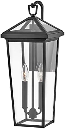 Hinkley Alford Place Medium Outdoor Tall Wall Mount Lantern, Die Cast Aluminum Frame, Sealed Clear Glass, Museum Black
