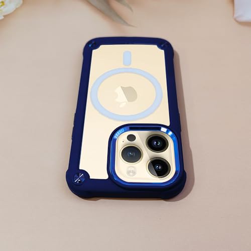 Image of AIBEX Compatible with Apple iPhone 15 Pro Case Purple Metal Bumper with Clear MagSafe Ring Back Tough Heavy Duty Protection Shockproof Protective Phone Cover Designed for Apple iPhone 15 Pro (6.1 inch)