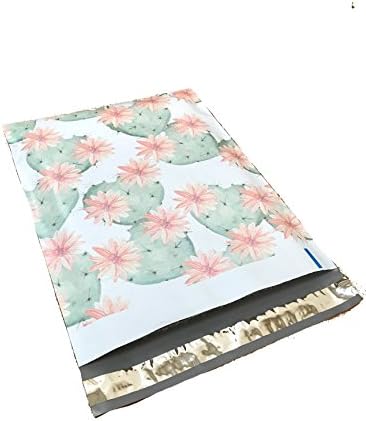 Designer Poly Mailers 14x17: Flowering Cactus; Printed Self Sealing Shipping Poly Envelopes Bag (15 Pcs Total)