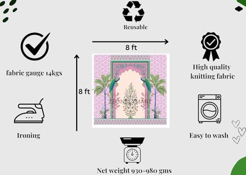 Image of Wedding Decoration Curtains for Background | varalakshmi vratham Backdrop | Wedding Decoration Cloth Pink Clour 8x8 feet (Purple 2 Peacock Backdrop) Pooja Backdrop Cloth