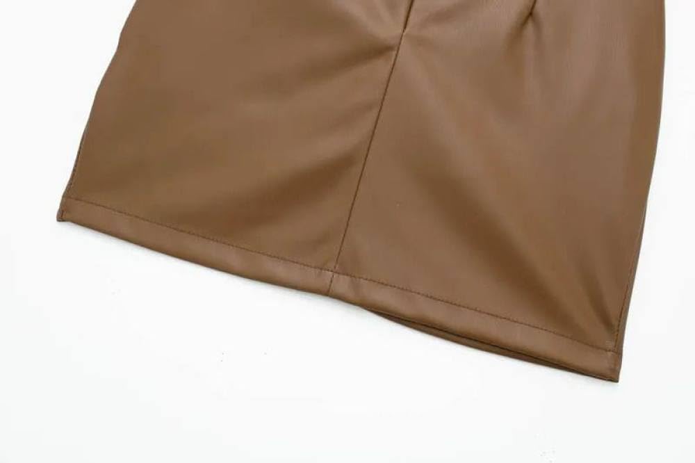 SWEPER Jupe Courte Femme - Jupe Portefeuille Noire Sexy en PU, Jupe Portefeuille Abricot Plissée Anti-Brillance, Taille Haute, Jupe en Cuir Irrégulière Café