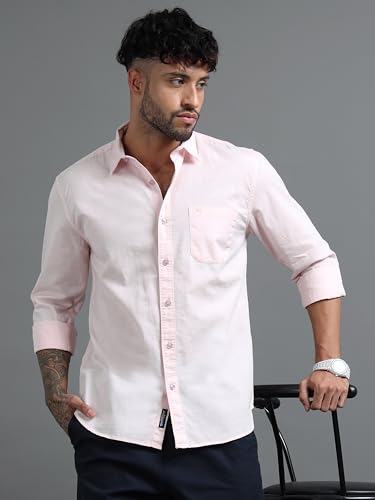 Image of Men Slim Fit Solid Spread Collar Casual Shirt